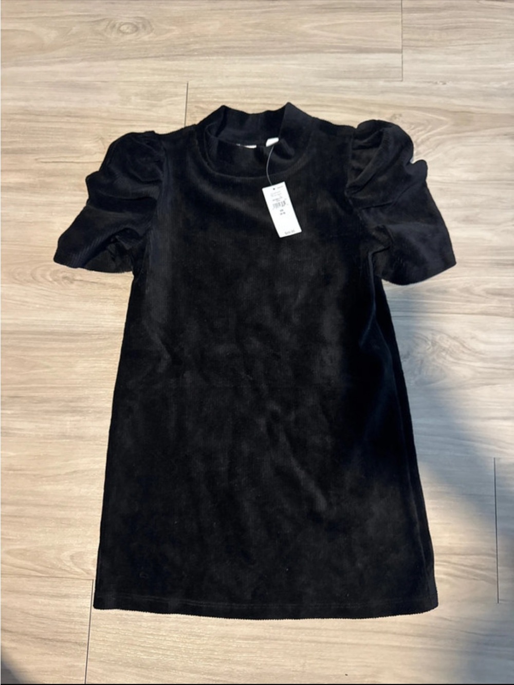Girls Gap Black Puff-Sleeve Velvet Shift Dress